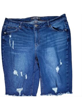 Alivia Ford Dark Blue Distressed 5 Pocket Denim Jean Cut Off Shorts Size16W EUC